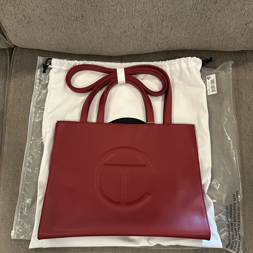 Telfar Red Leather Tote Bag